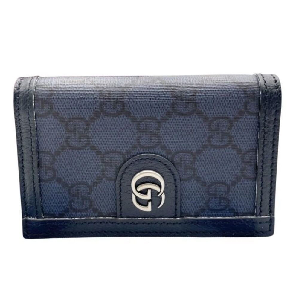 GUCCI GG Supreme 734943 Blue Leather Business Card Holder/Card Case for Men a...